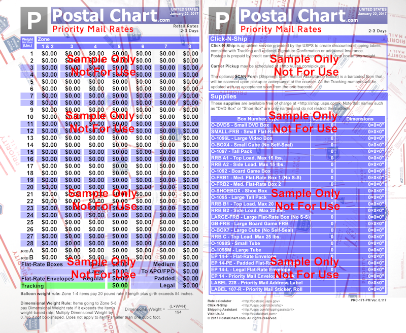 Postal Rate Chart
